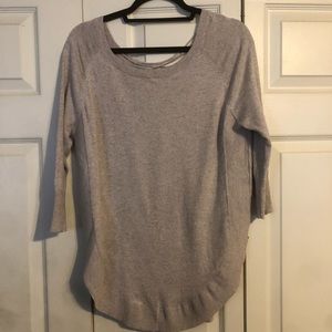 EXPRESS Size Small Cream Tan Heather Lace Up Back Curved Hem Sweater 3/4 Sleeve